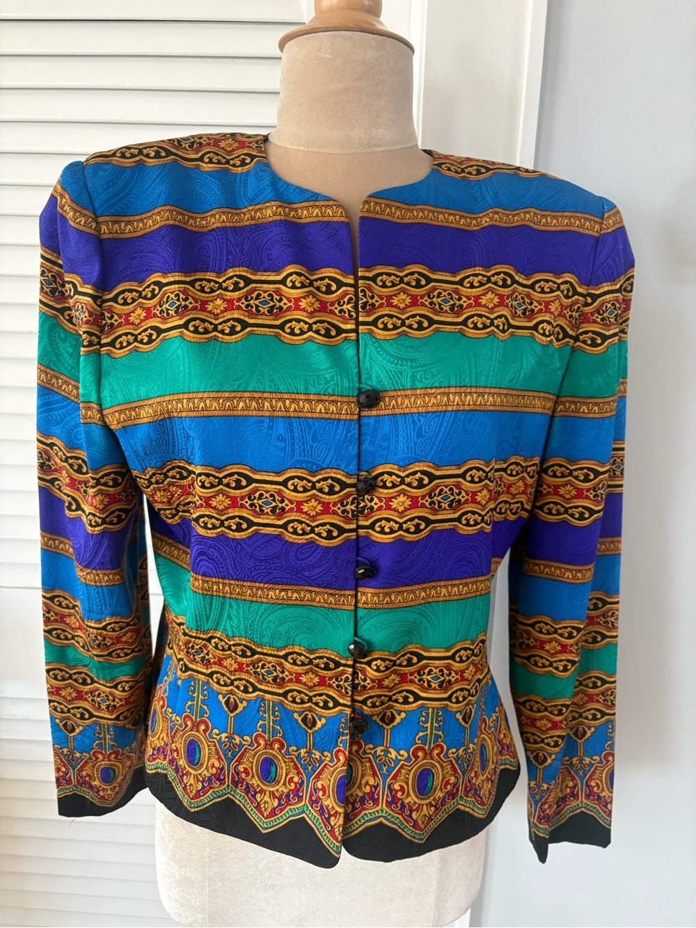 Vintage Adrian Papell Silk Maximalist Baroque Patterned Jacket Size 8